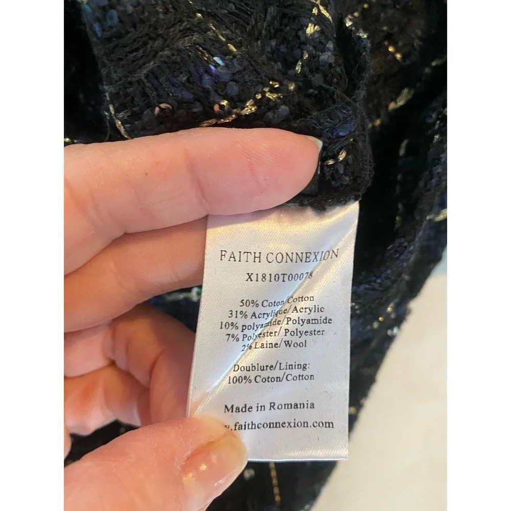 faith connexion Tweed Oversized Hooded Shirt Jacket Metalic Sequence M
